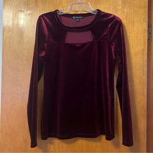 INC International Concepts Velvet Long Sleeve Top - Burgundy Size S